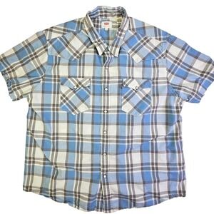 Levis Mens XXL Blue Plaid Short Sleeve Pearl Snap Western Shirt 21978-0055